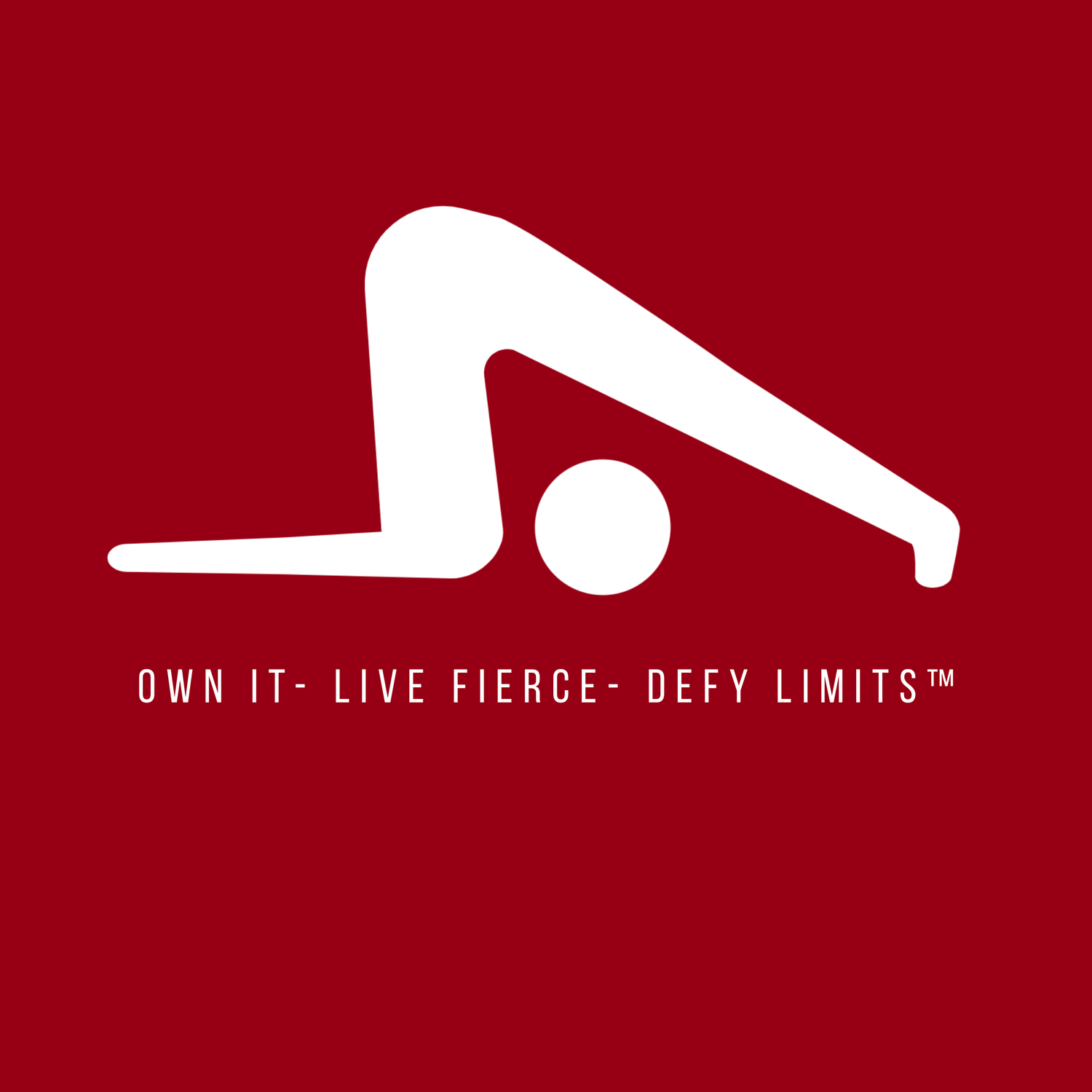 White silhouette of a person in a yoga pose on a red background with motivational text.
