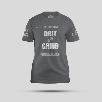 azayafit grit and grind tee heather grey with a grey background