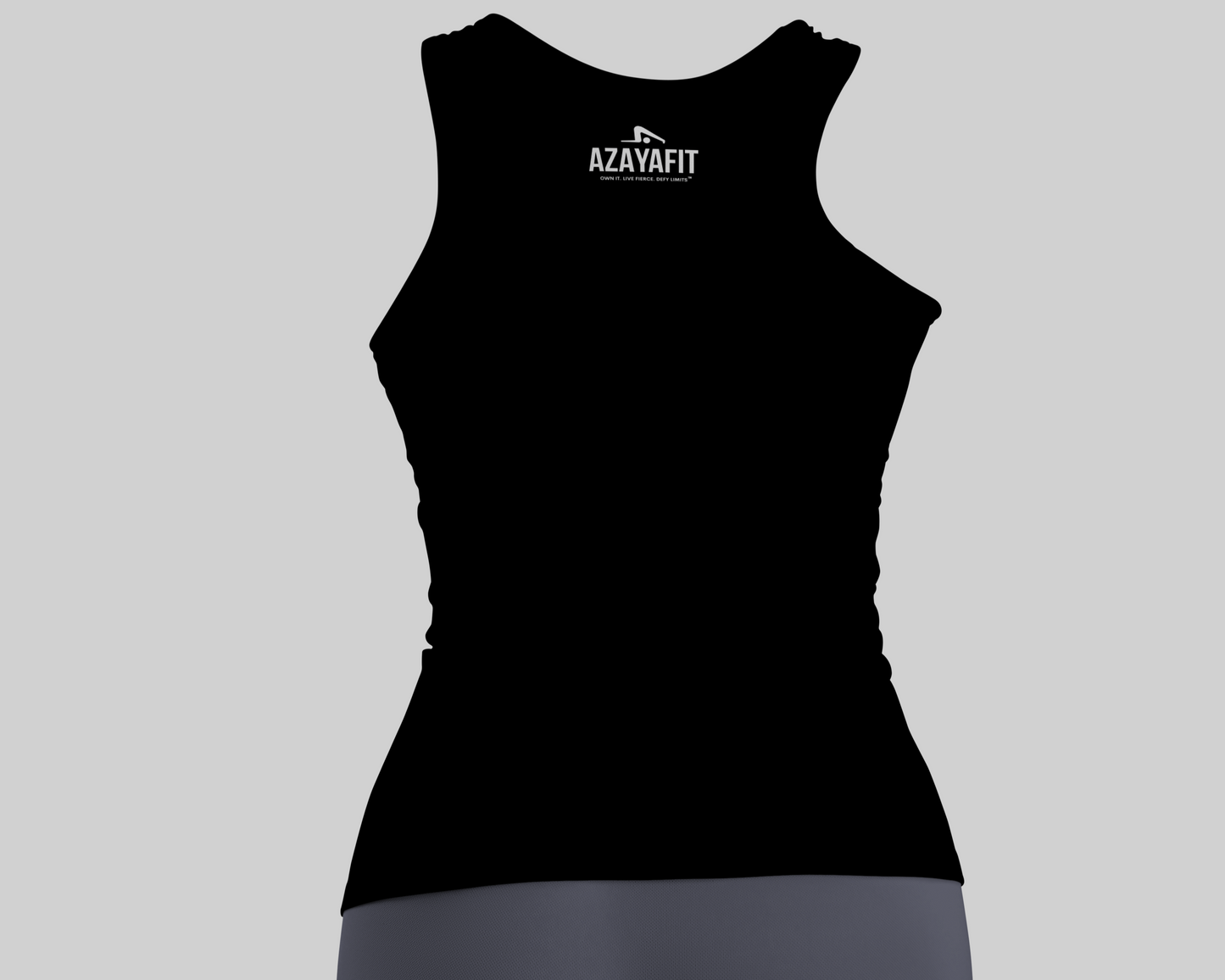 black tank top back view with logo print