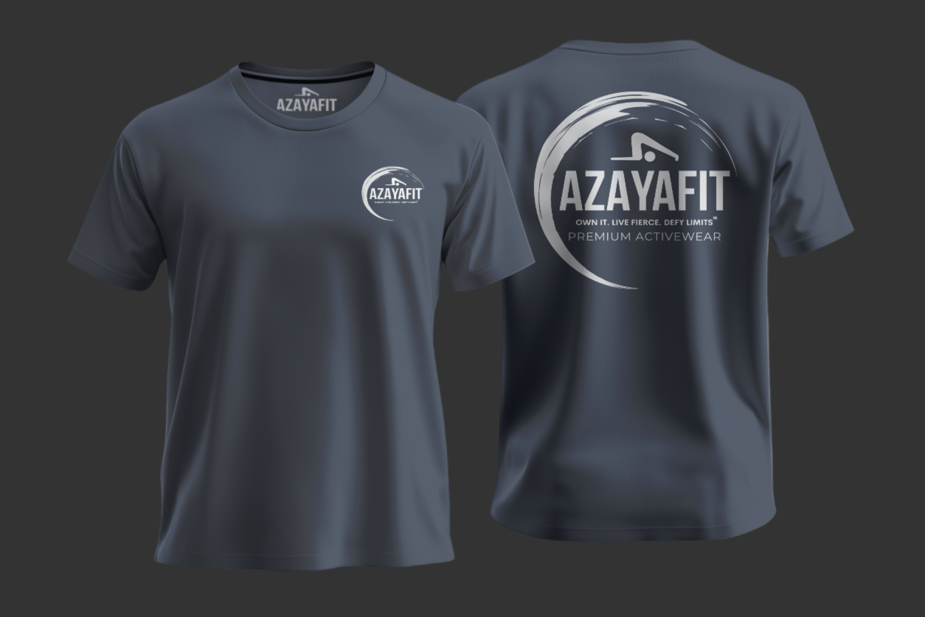 Custom AzayaFit business tee – navy, front and back print