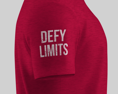 red side view sleeve with defy limits printed