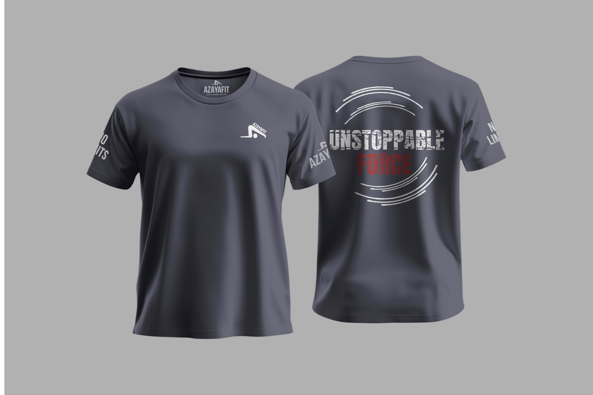 Gray t-shirt with 'Unstoppable' design on a gray background