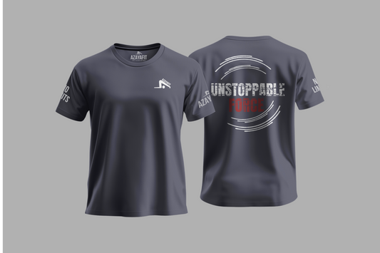 Gray t-shirt with 'Unstoppable' design on a gray background