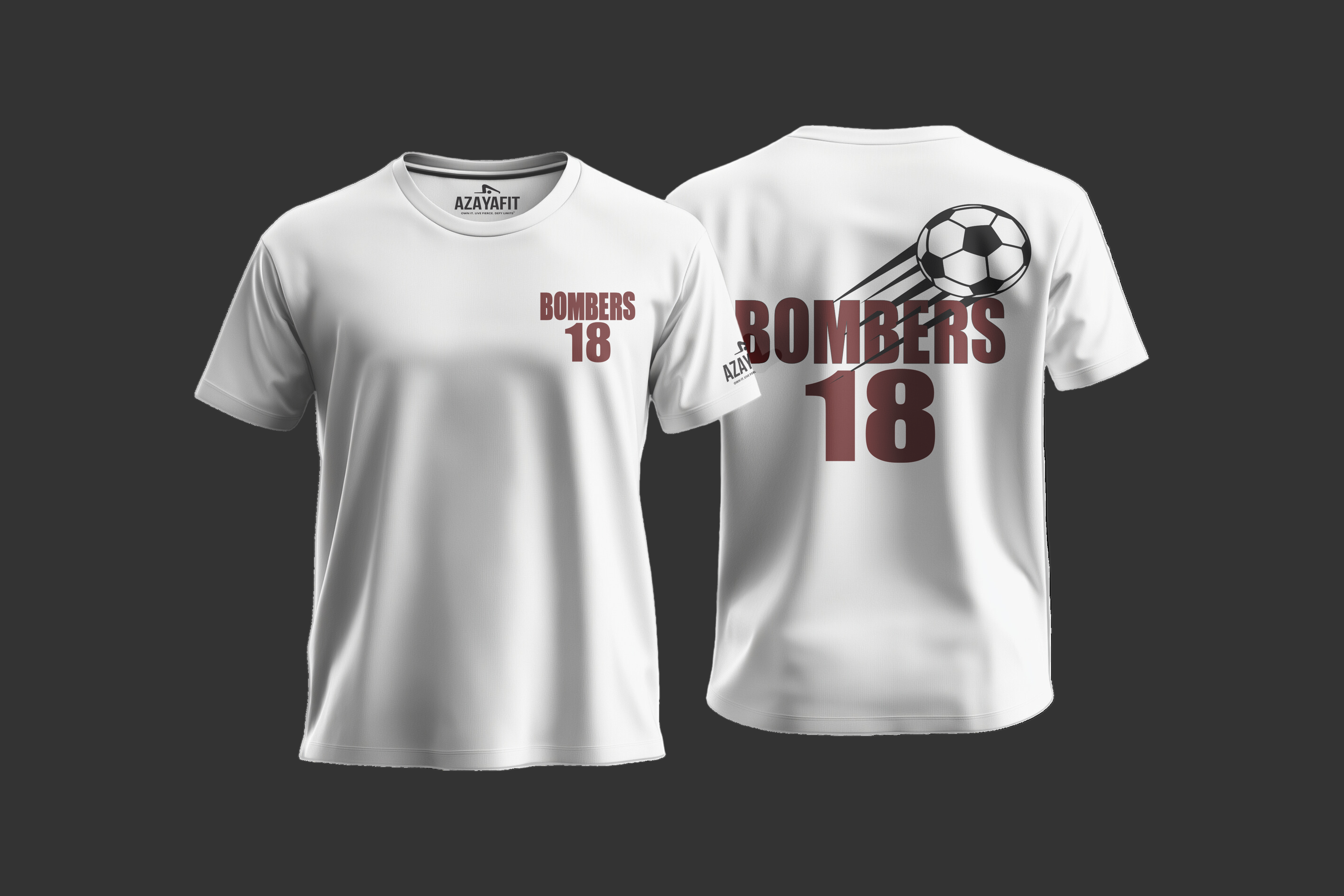 White Custom Fan Tee for Bomber Soccer Team – Front & Back View